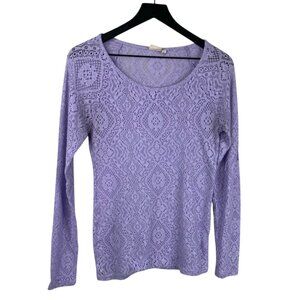 Mudd Top Juniors Purple Sz L Crochet Semi Sheer Long Sleeve Boho Hippy 90's Y2K